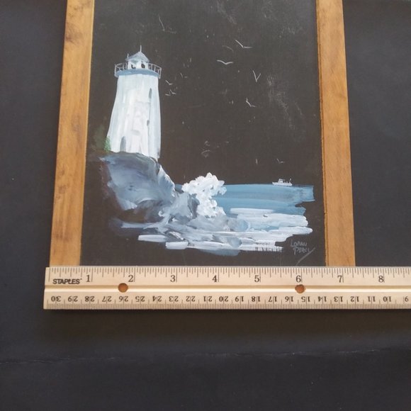 Vintage artist signed Loran Percy Lighthouse theme Painting on a School Slate - Picture 10 of 15